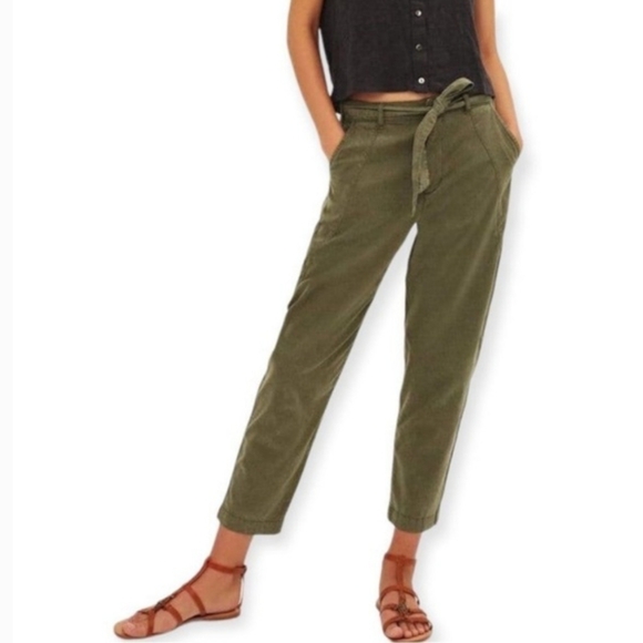 ba&sh Pants - ba&sh Parker Cropped Relaxed Fit Tapered Leg Pant Trouser Fatigue Green US 0